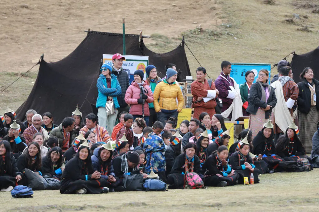 Locals and visitors gathered at a Bhutanese highland festival