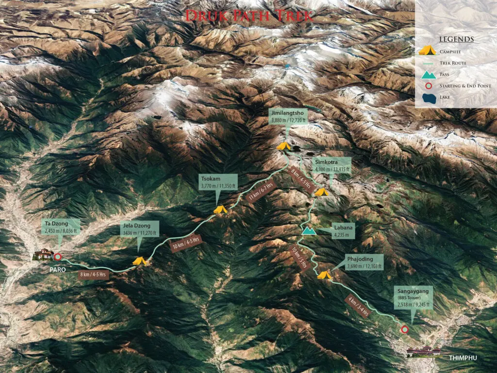 Druk Path trek route map