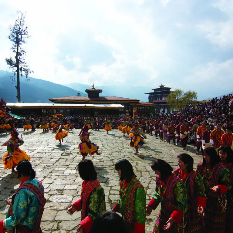 Festival dances in the courtyard of Rinpung Dzong, Paro